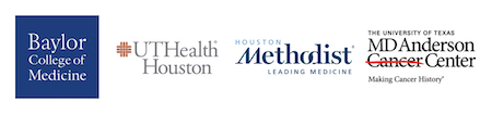 Collage on white background of logos from 4 institutions hosting Postdoc Houston. Logos ordered from left to right are Baylor College of Medicine (white text on blue box), UTHealth Houston (gray text on white background), Houston Methodist (blue text on white background with additional text of "Leading Medicine"), and the University of Texas MD Anderson Cancer Center (black text on white background with additional text of "Making Cancer History").
